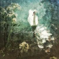 a painting of a swan in the water
