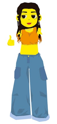 a cartoon girl with a yellow shirt and blue jeans