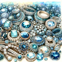 a drawing of a bunch of blue jewels