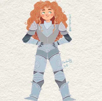 a drawing of a girl in armor
