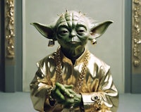 a star wars yoda in a gold costume