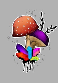 a colorful mushroom with crystals on it