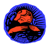 an illustration of a woman in a blue and orange circle