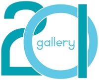 a blue and white logo with the word gallery