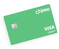 a green credit card with the word chime on it