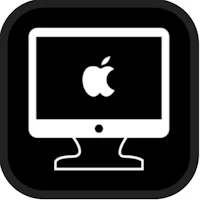 a black and white icon of an apple computer