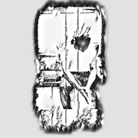 a black and white drawing of a door