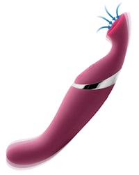 a pink sex toy with a blue tail