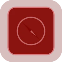 a red compass icon on a square background