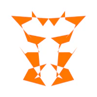 an orange triangular logo on a white background