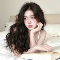 a girl laying on a bed with a book in her hands