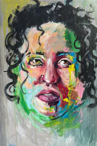 a painting of a woman with curly hair