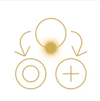 a gold circle with arrows pointing in different directions
