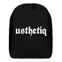 a black backpack with the word'pithesu'in white lettering