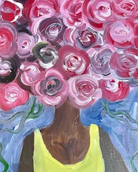 a painting of a woman with roses on her head