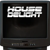 a television with the words house delight on it
