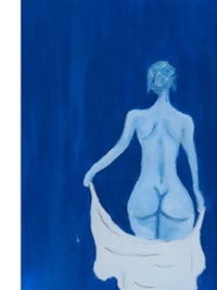 a painting of a nude woman holding a towel