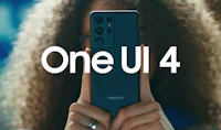 the samsung one ui 4 with a woman holding it up
