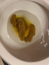 a toilet bowl with a piece of meat in it