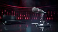 a microphone in front of a red background