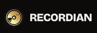 the logo for recordian on a black background
