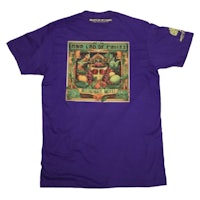 a purple t - shirt with an image of a man and a woman