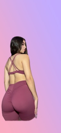 the back of a woman in a burgundy bikini