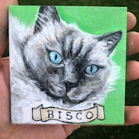 a painting of a siamese cat with blue eyes