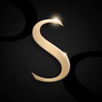 a golden letter s on a black background