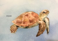 a watercolor painting of a sea turtle