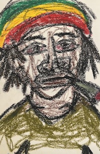 a drawing of a rasta man with a cigarette
