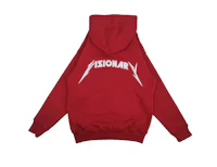 a red hoodie with a white logo on it