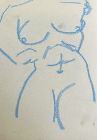a drawing of a nude woman with blue lines
