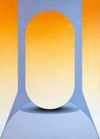a painting with a blue and orange background