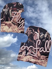 two beanie hats with the words fly on fall on them