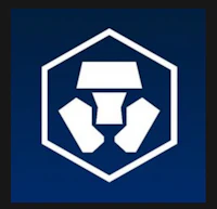 a white hexagon logo on a blue background