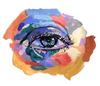a colorful painting of an eye on a black background