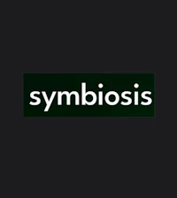 the logo for symbiosis on a black background