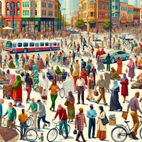 a painting of a city