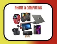 a white background with a variety of electronics and gadgets