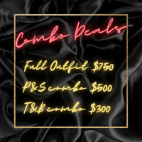 a black background with the words combo deals full outfit $750 prs $900