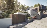 a 3d rendering of a modern house on a hillside
