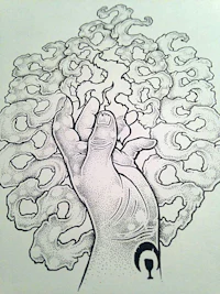 a drawing of a hand with smoke coming out of it