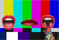 a television screen with a woman's mouth and lips