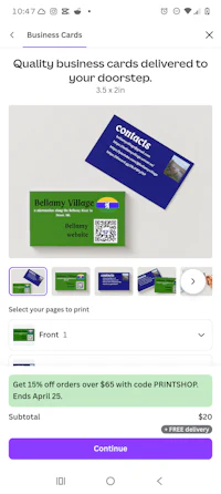a screenshot of a business card app on a phone