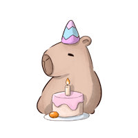a bear with a birthday cake and a birthday hat