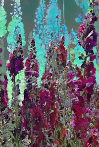 a digital painting of flowers in a field