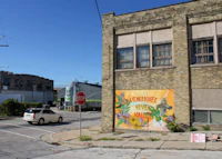 a building with a mural on the side of it