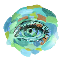 a painting of an eye in a blue and green circle