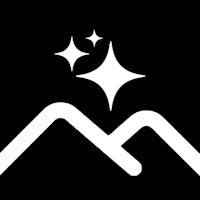 a white mountain logo with stars on it